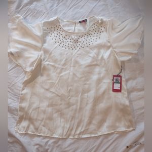 Vince Camuto Ivory Blouse with Metallic Embellishments Size Large